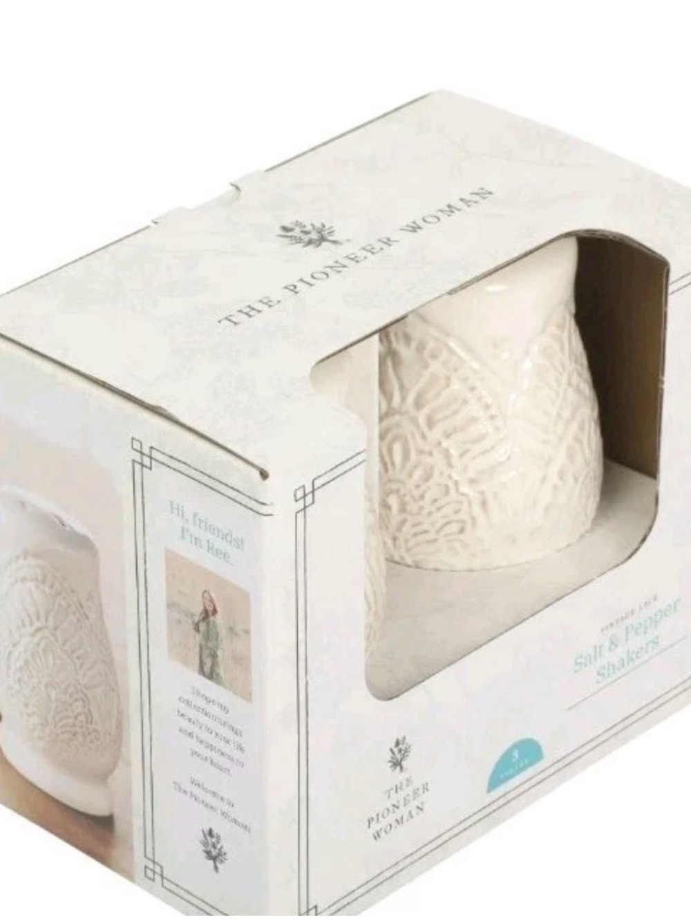 Pioneer Woman ~ VINTAGE LACE ~ Linen Embossed ~ Stoneware Salt & Pepper Shakers